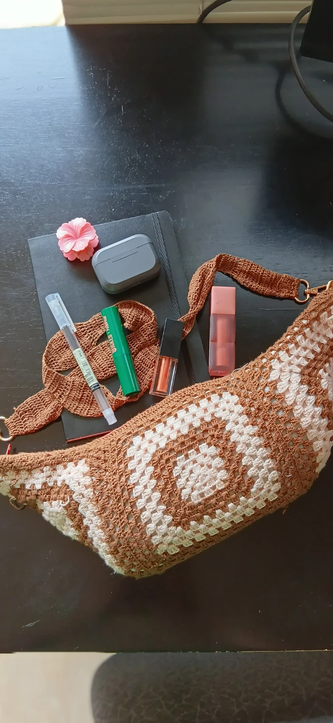 Crocheted Brown & White Shoulder Bag