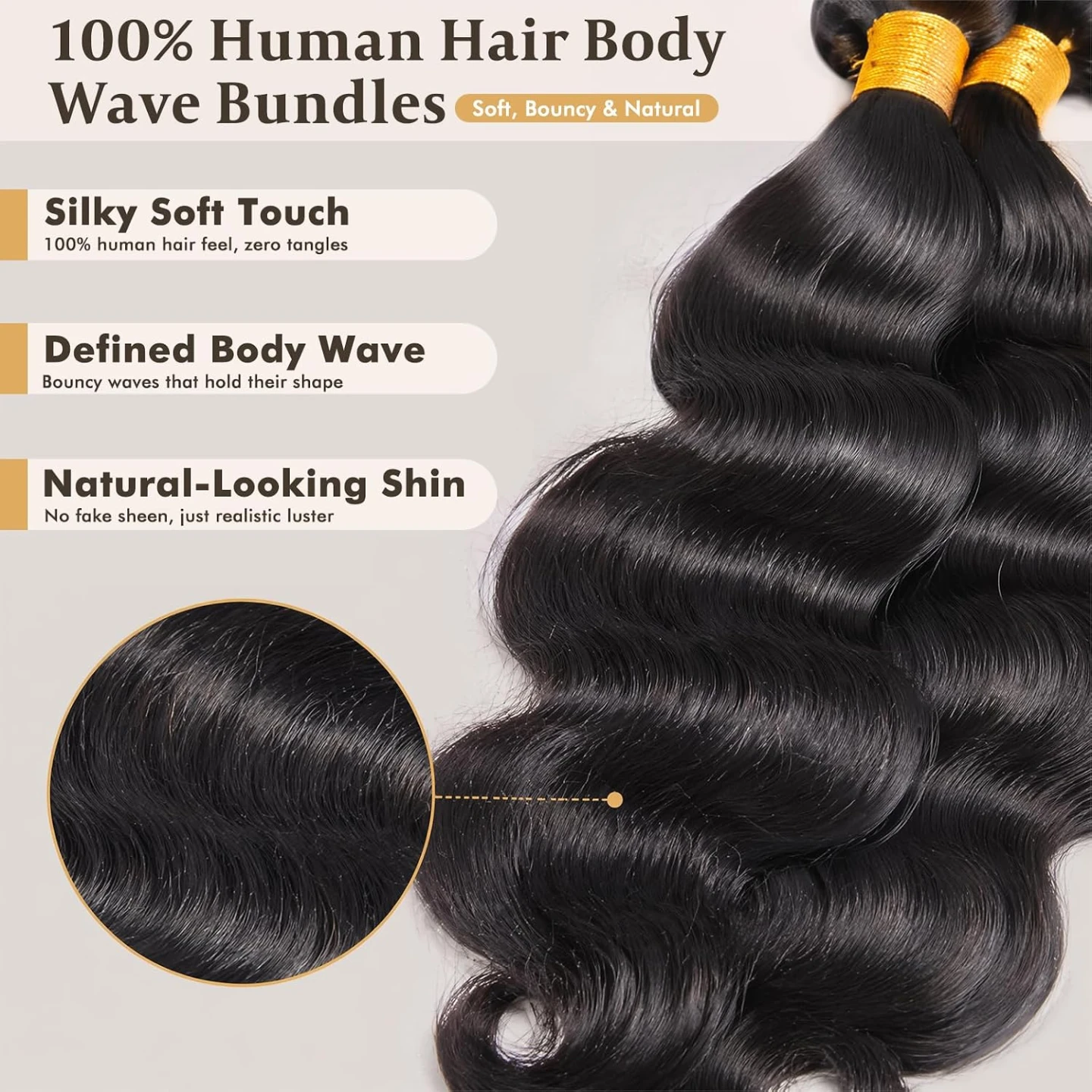 100% Human Hair Body Wave Bundles - Black - photo 2