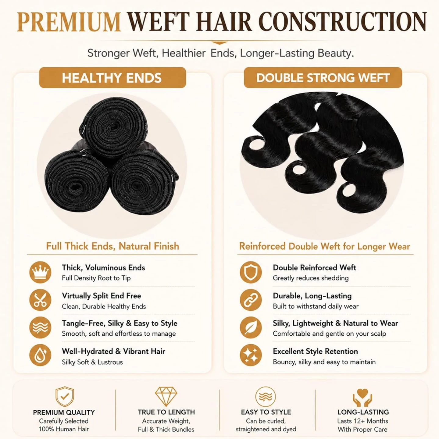 100% Human Hair Body Wave Bundles - Black - photo 3