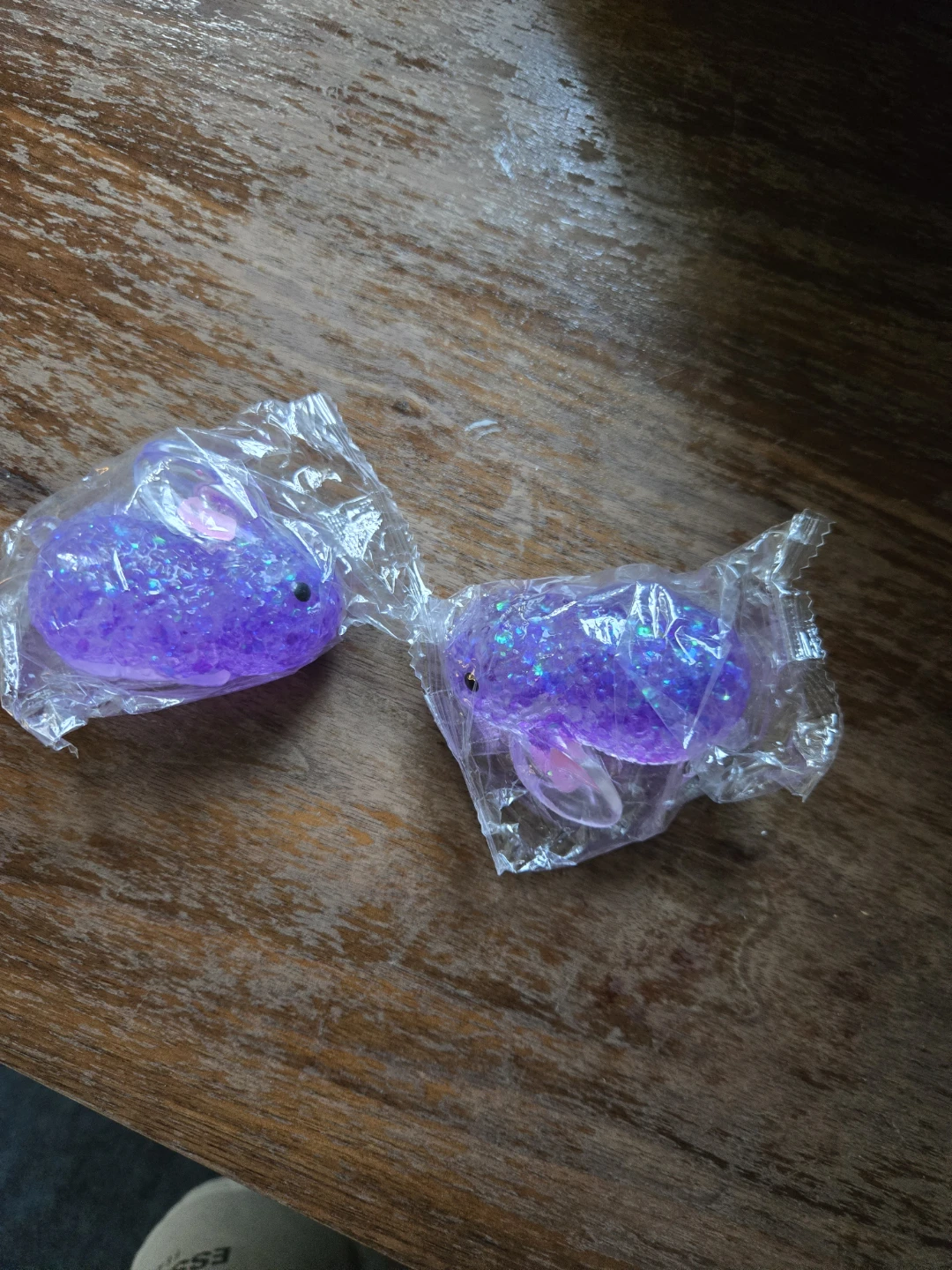 2 Purple Glitter Squishy Bunny Toys