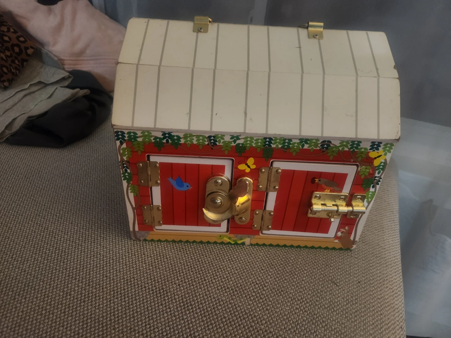 Vintage Wooden Barn Toy with Locks