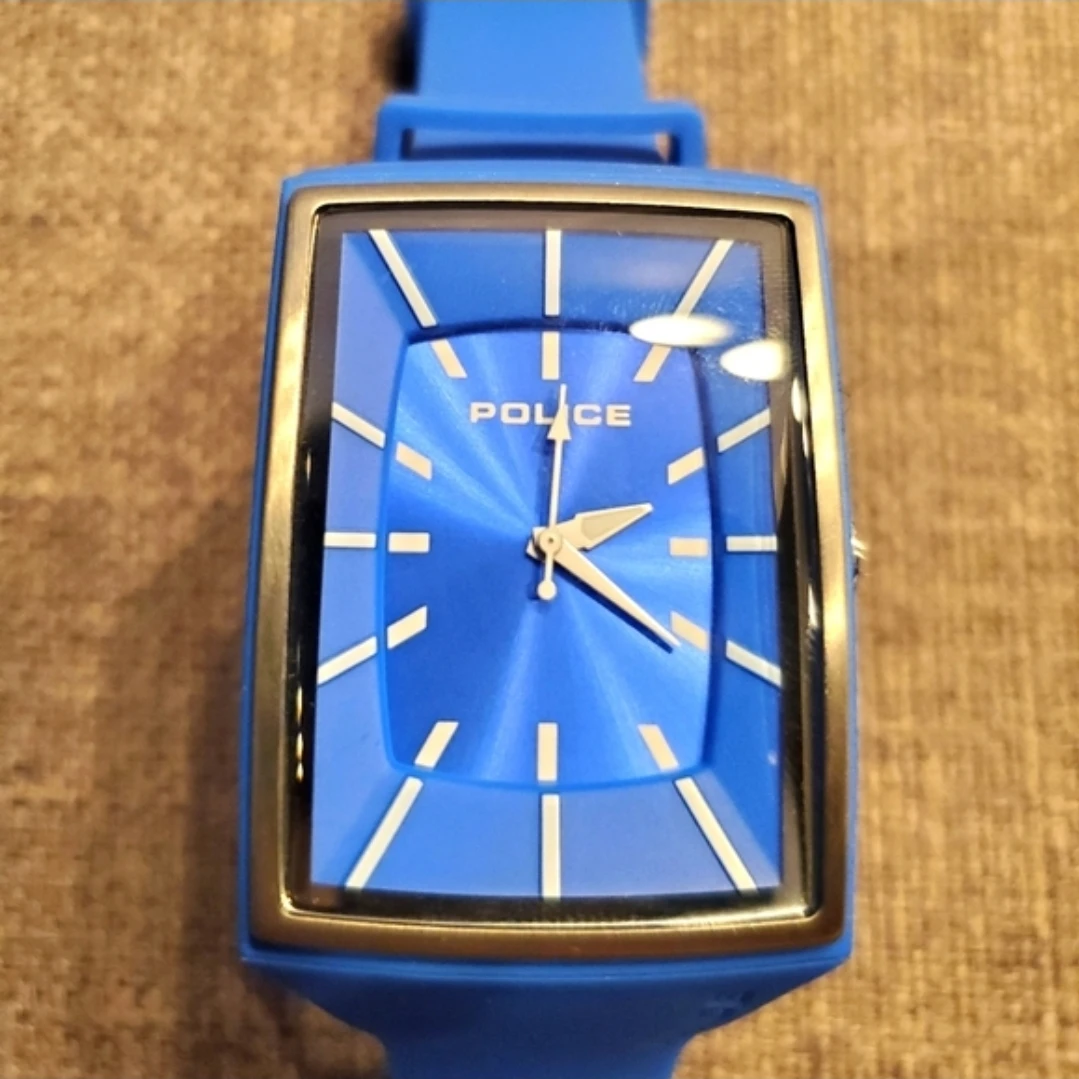 Police Blue Rectangular silicon strap watch