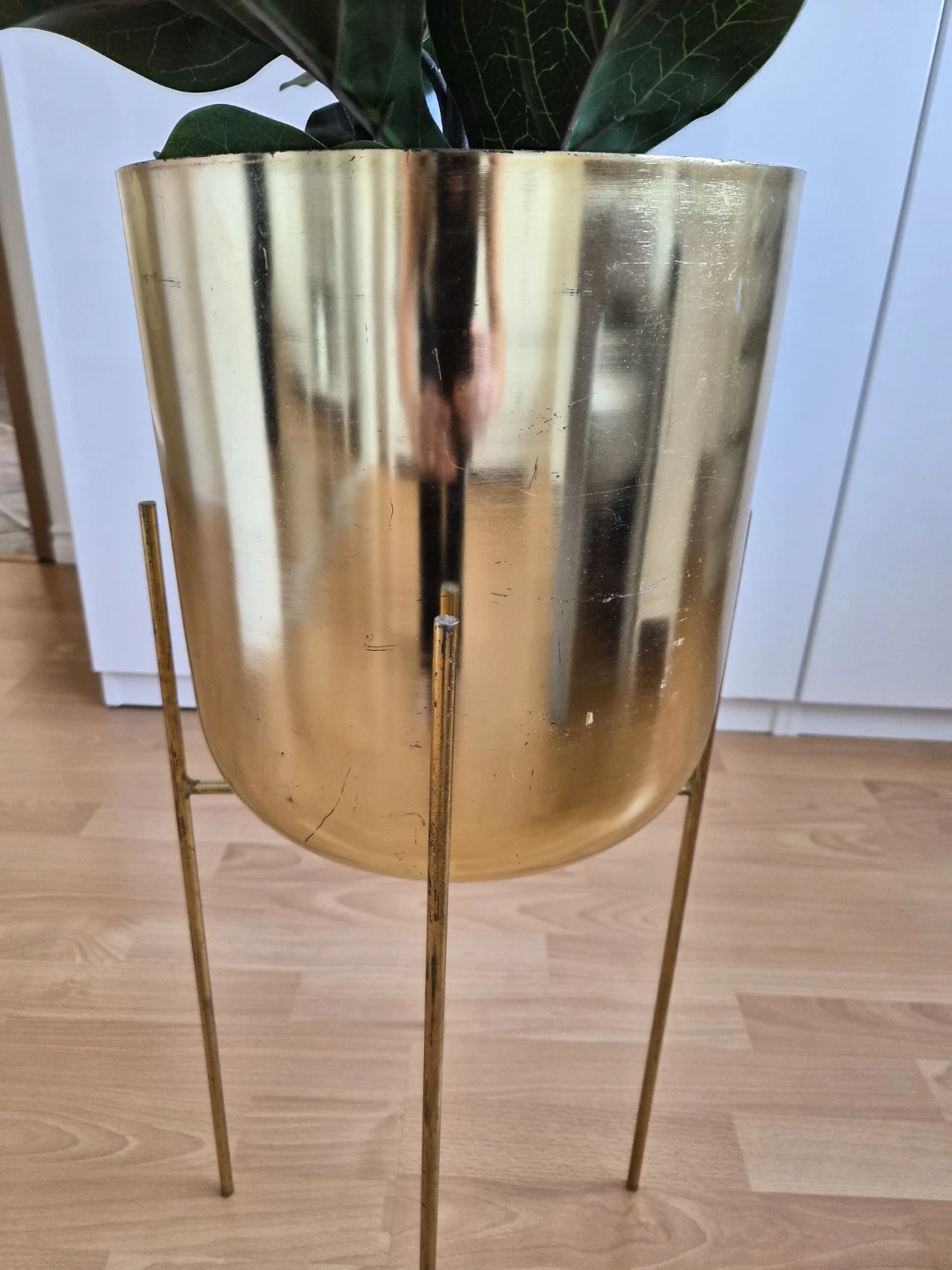 Faux Fiddle Leaf Fig Plant in Gold Planter Stand - photo 2