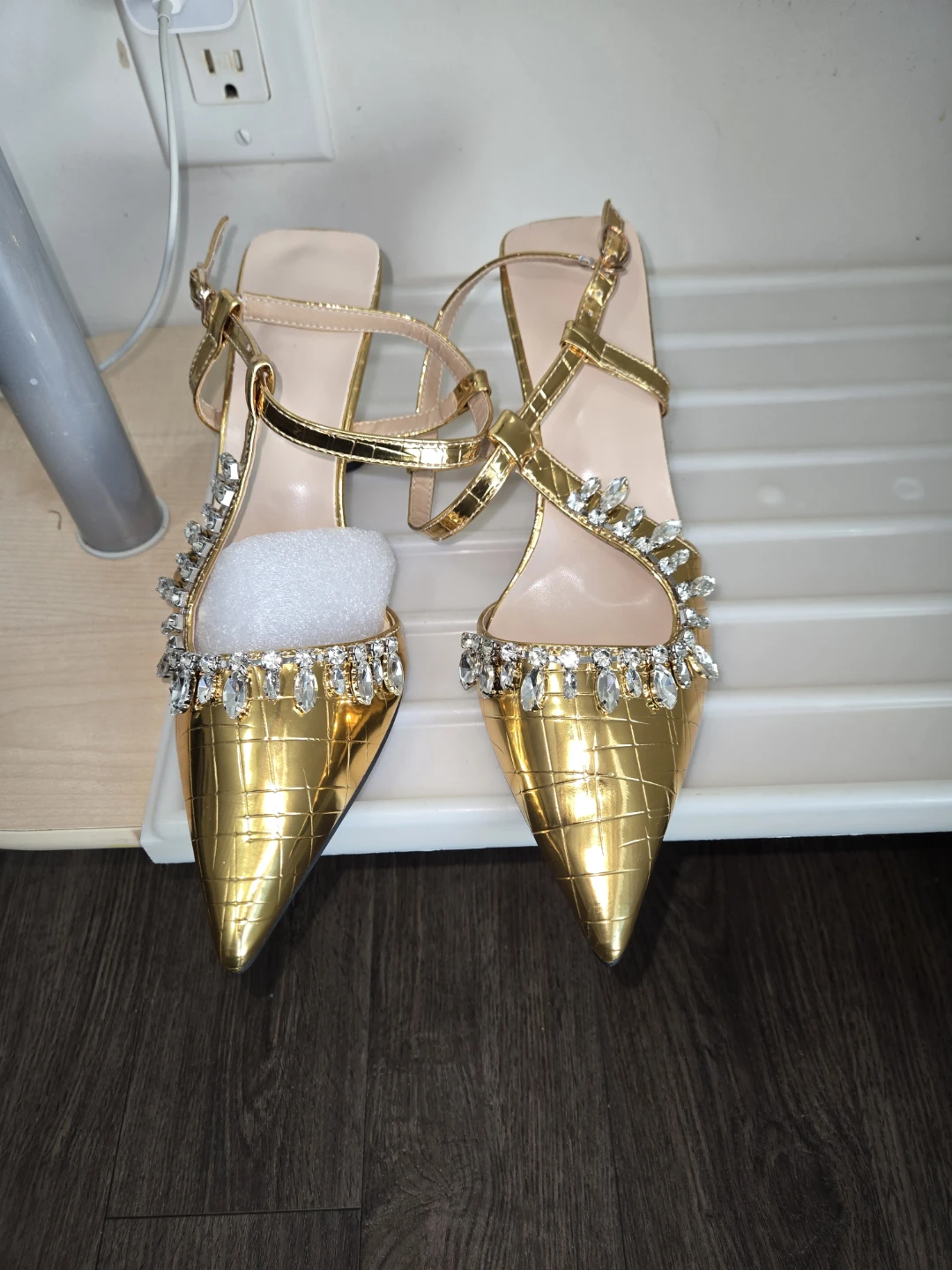 Gold Embellished Pointed Toe Heels