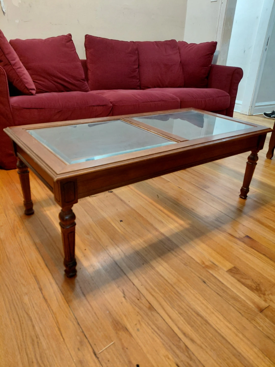 Wooden Coffee Table with Glass Top