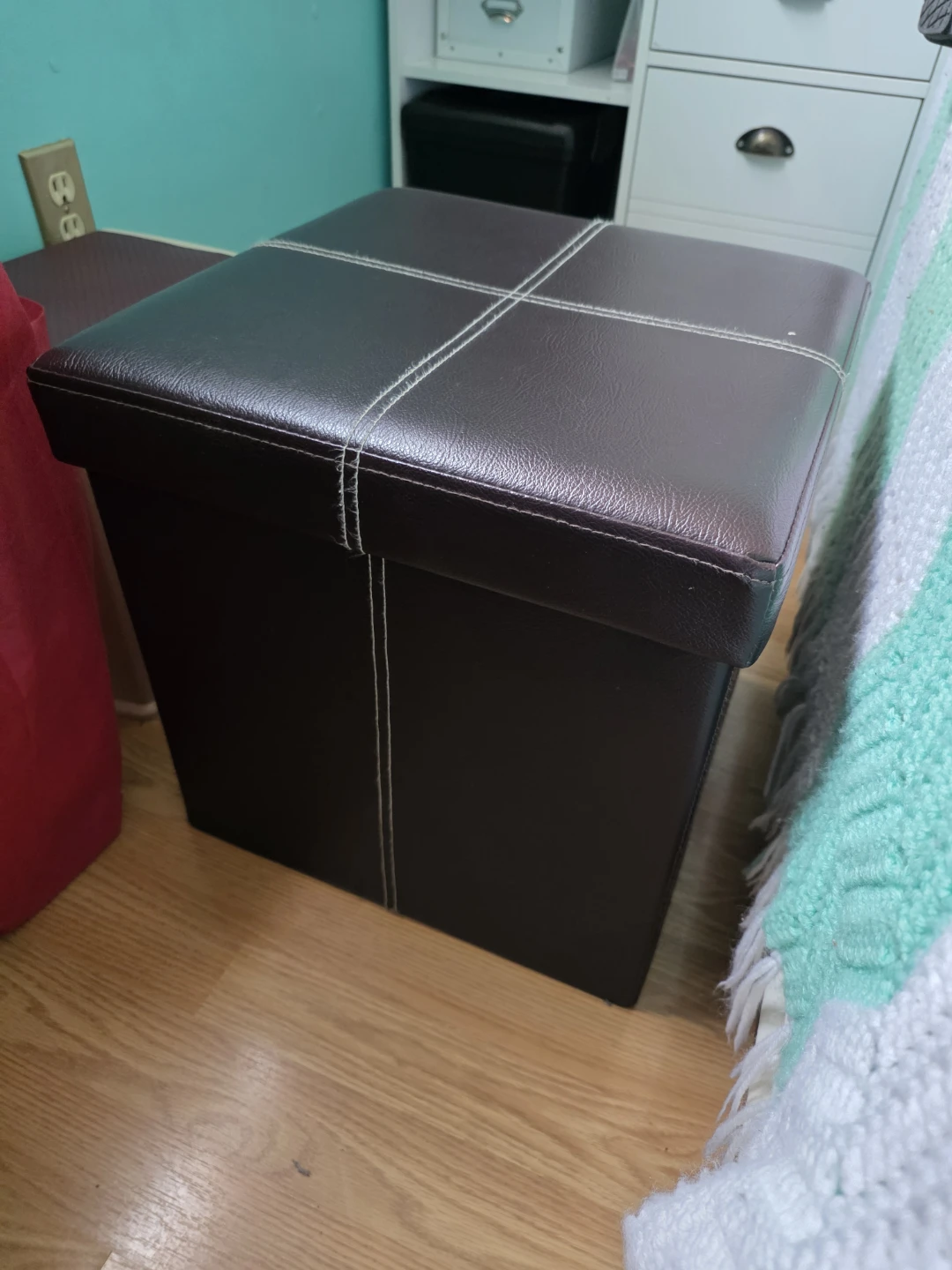 Brown Faux Leather Storage Ottoman
