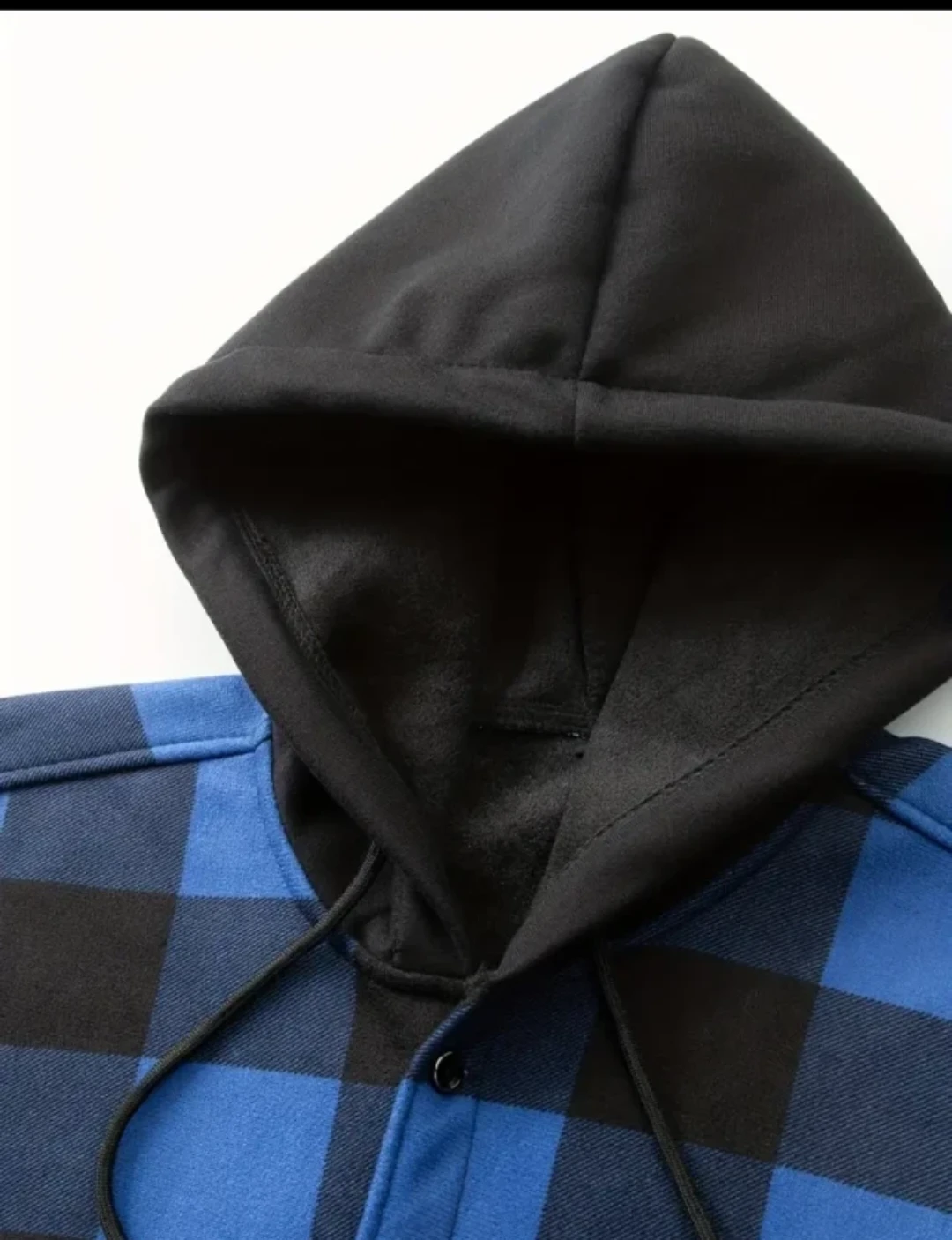 Handmade, blue and black plaid hoodie jacket. XXXL.