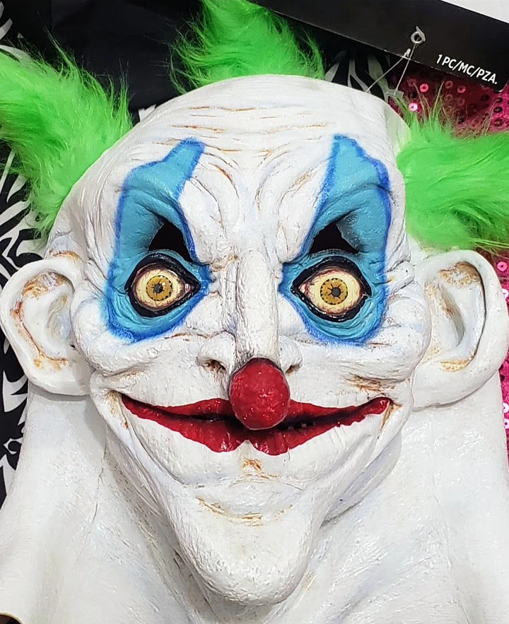 Creepy Clown Mask with Green Hair