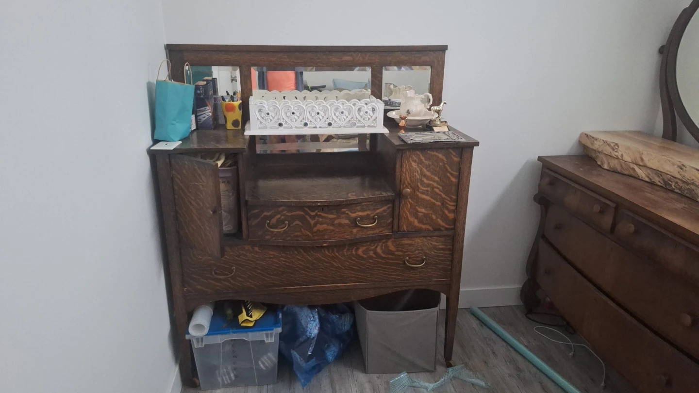 Antique Oak Vanity Dresser with Mirror