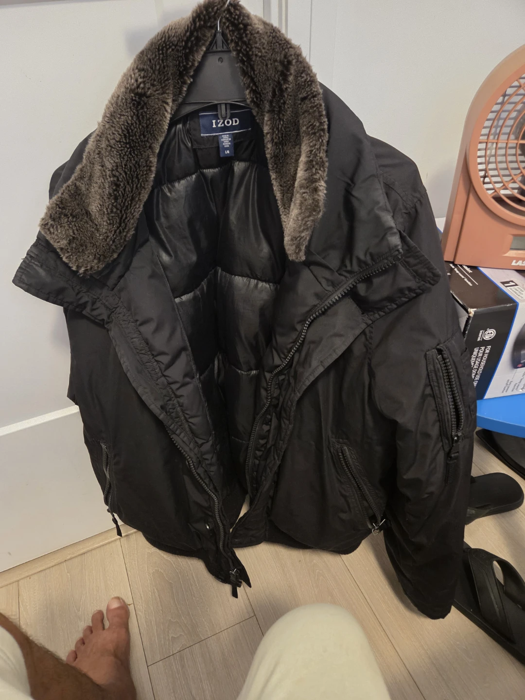 IZOD Black Bomber Jacket with Faux Fur Collar - photo 3