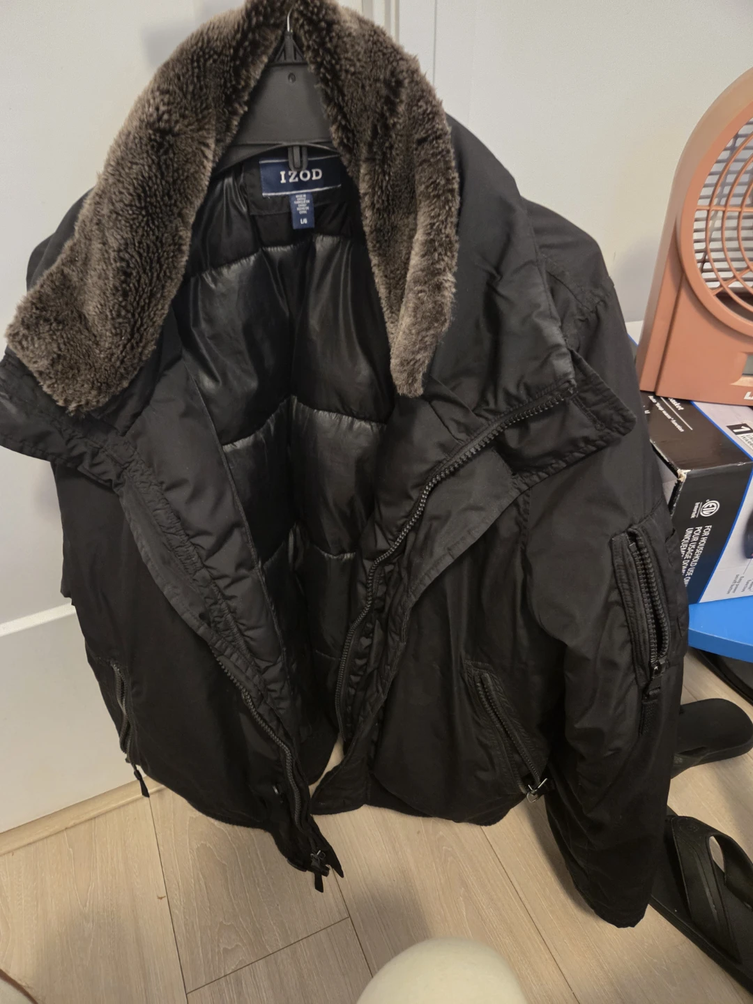IZOD Black Bomber Jacket with Faux Fur Collar - photo 4