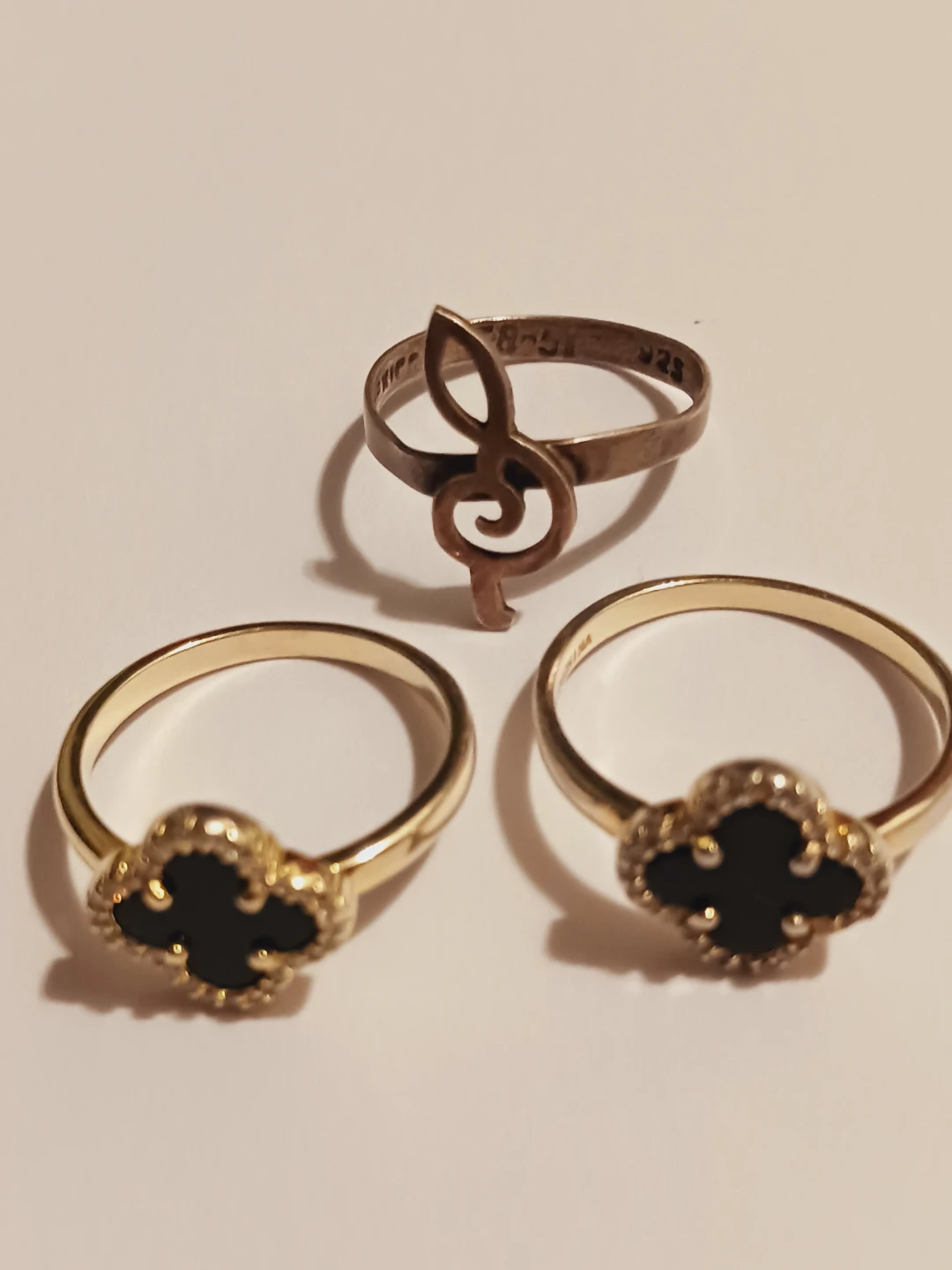 Lot of 3× Sterling Silver Rings Treble Clef & Clover Designs - photo 2