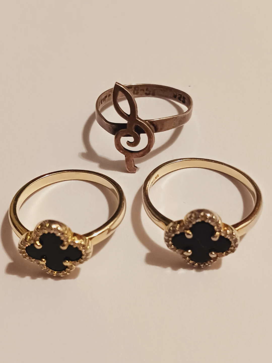 Lot of 3× Sterling Silver Rings Treble Clef & Clover Designs - photo 3