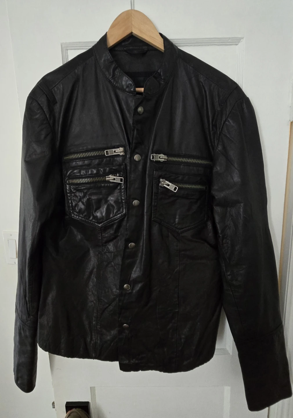 ALL SAINTS Black Leather Jacket Mens Large