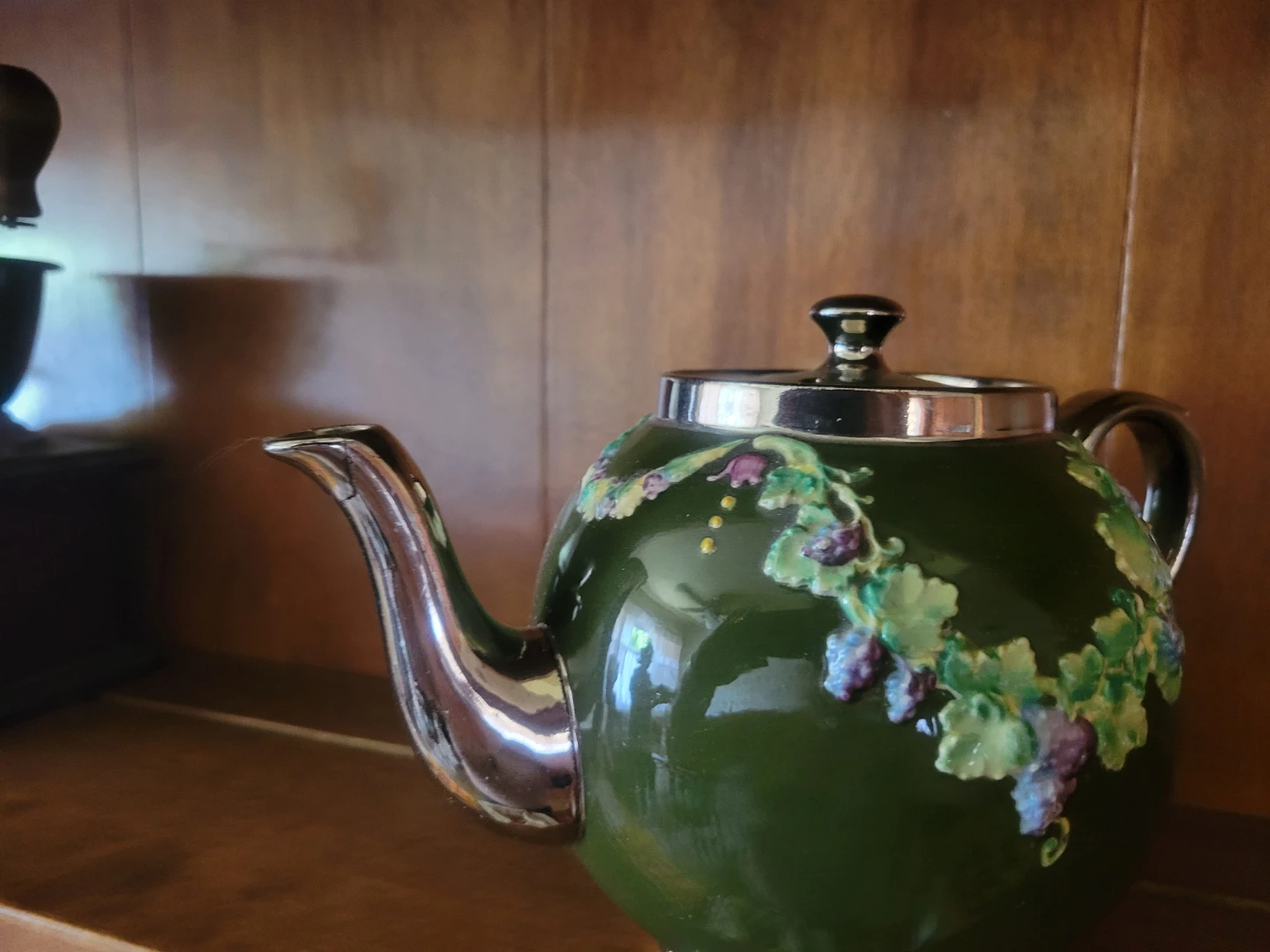 Green Ceramic Teapot with Grapevine Design - photo 2