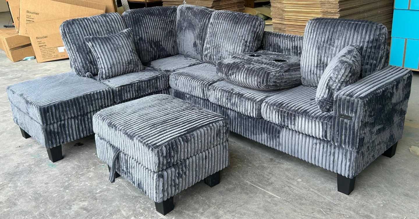 Sectional Sofa Grey Corduroy Brand New Box Packed New Arrival - photo 2