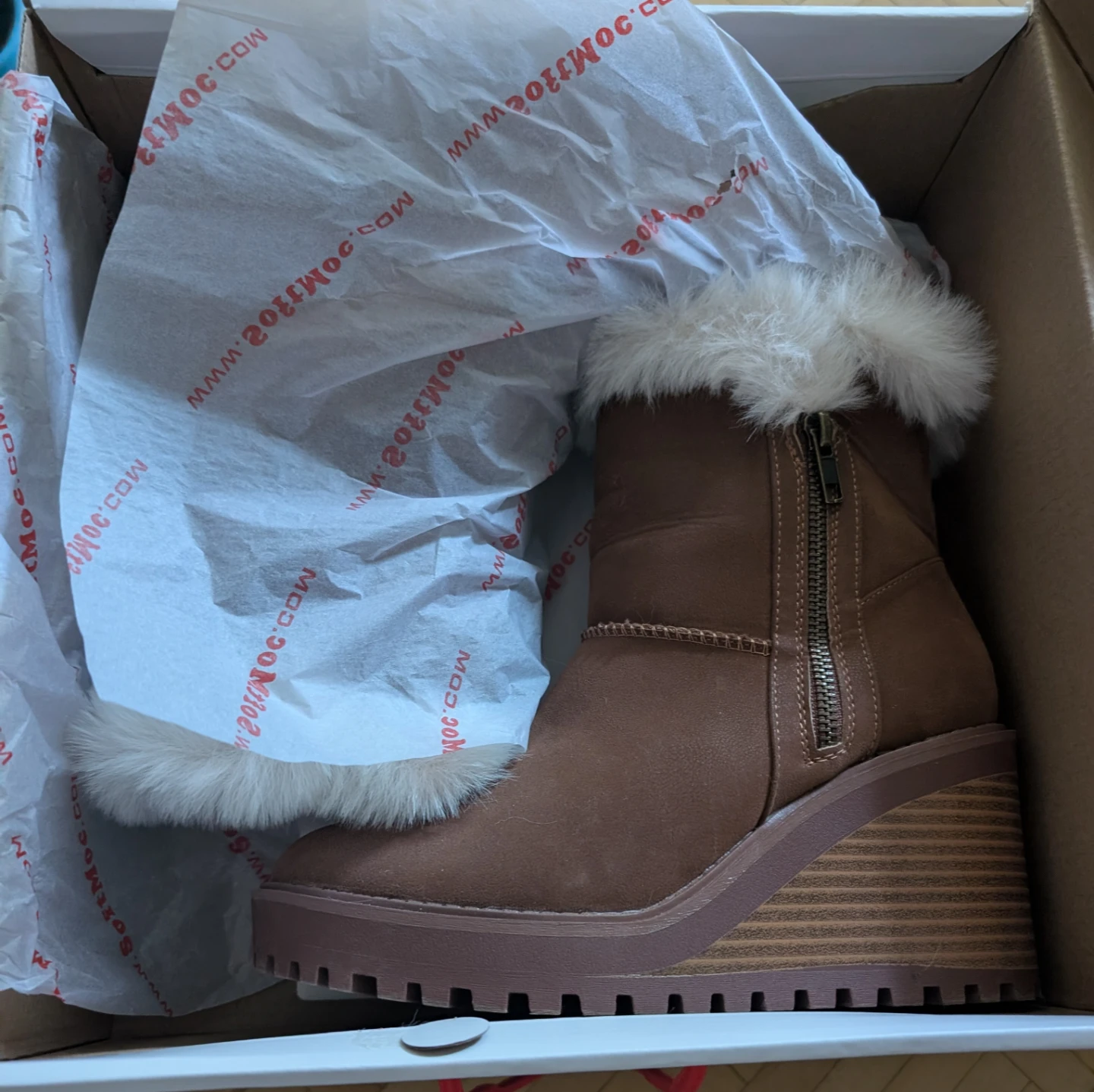 SoftMoc Wedge Boots with Fur Trim