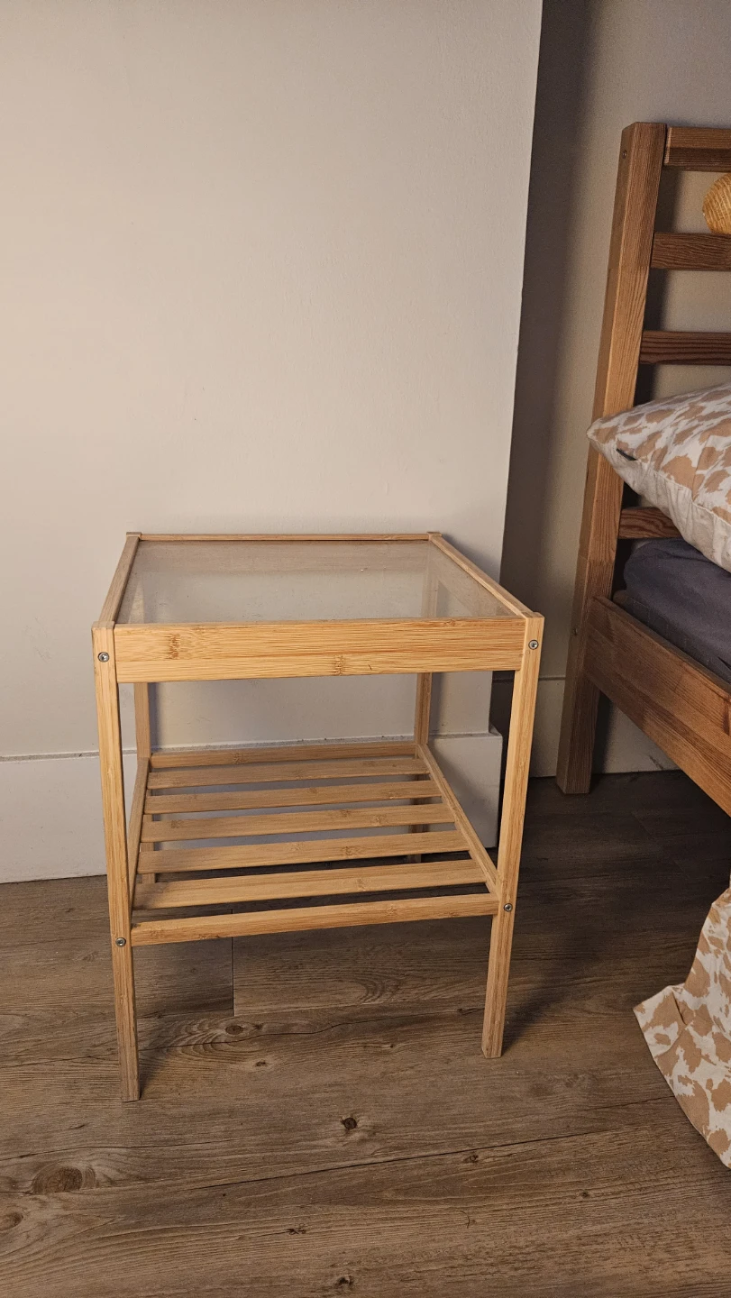 Bamboo Nightstand with Glass Top