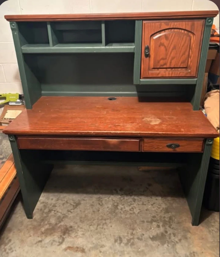 Wooden Desk with Hutch and Cabinet