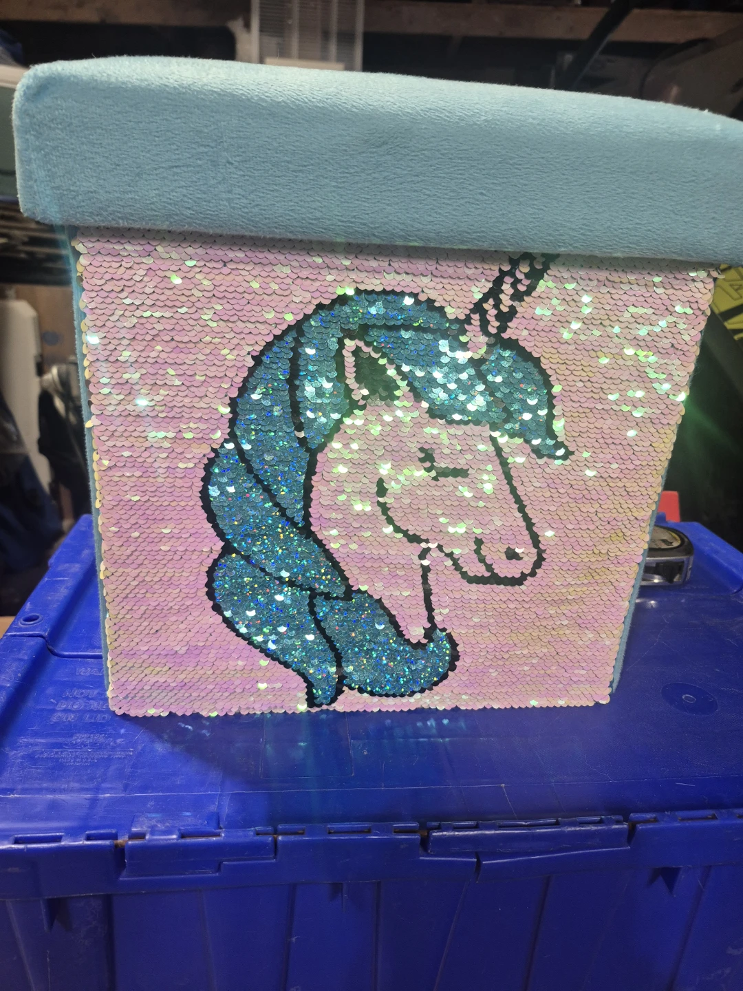 Unicorn Sequin Storage Ottoman Stool - photo 2