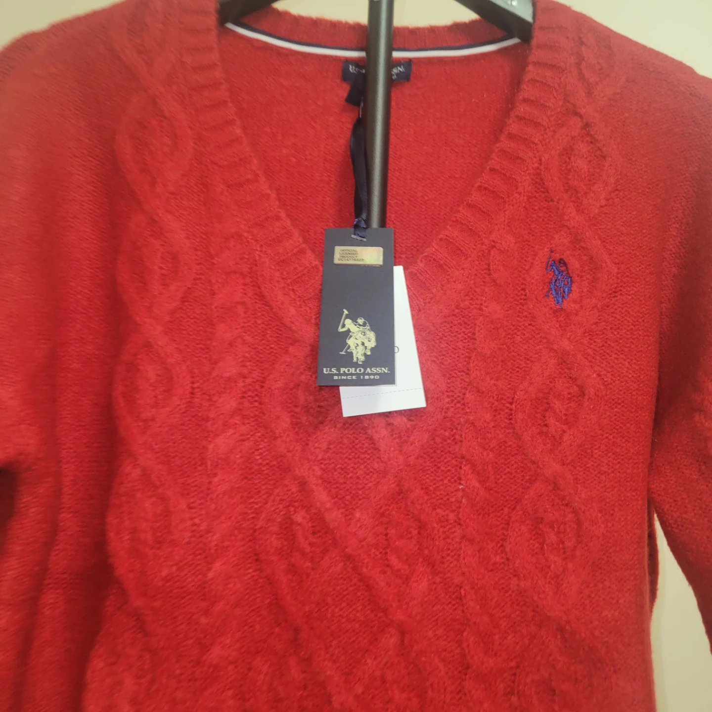 U.S. Polo Assn. Red Cable Knit V-Neck Sweater