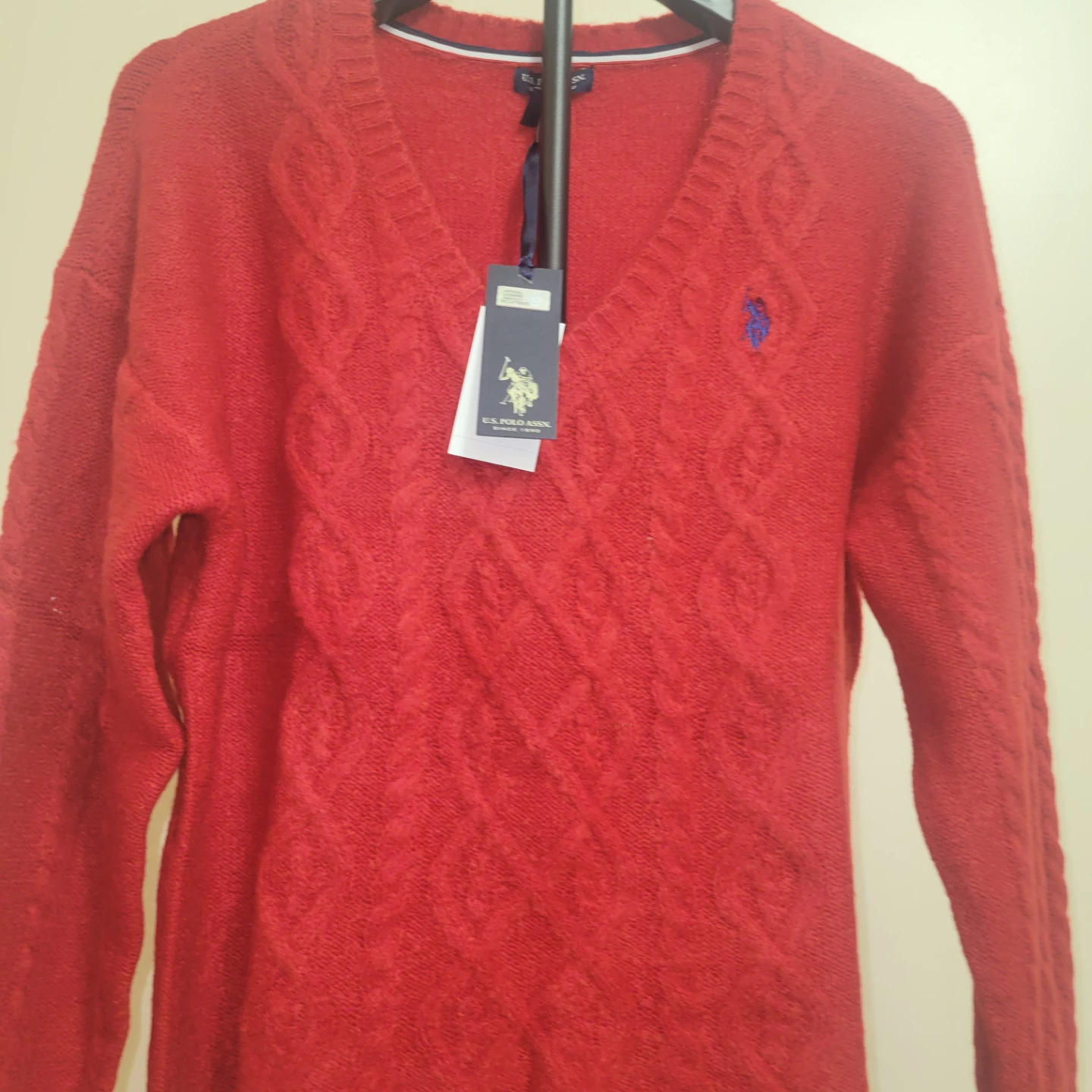 U.S. Polo Assn. Red Cable Knit V-Neck Sweater - photo 3