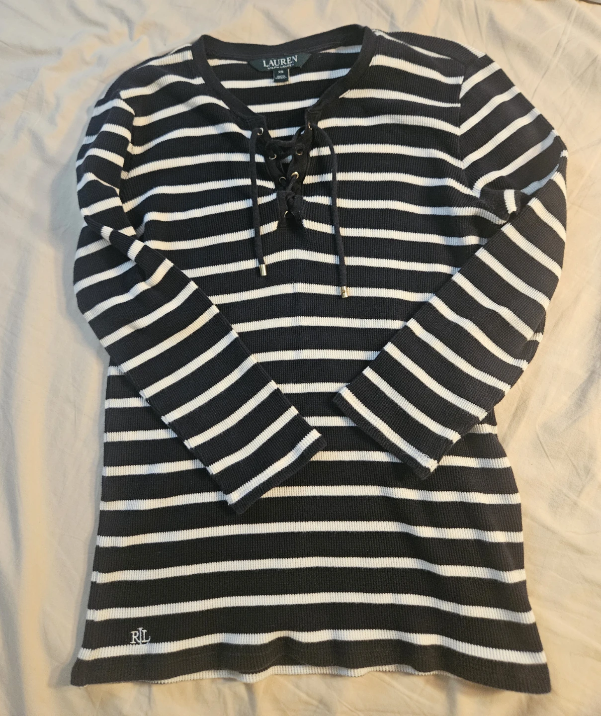Ralph Lauren Striped Lace-Up Knit Top