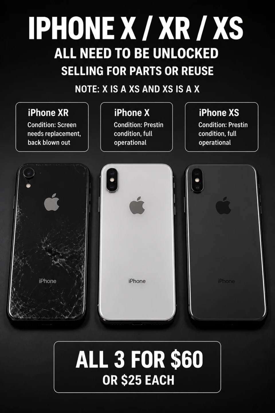 iPhone X, XR, XS - For Parts or Reuse