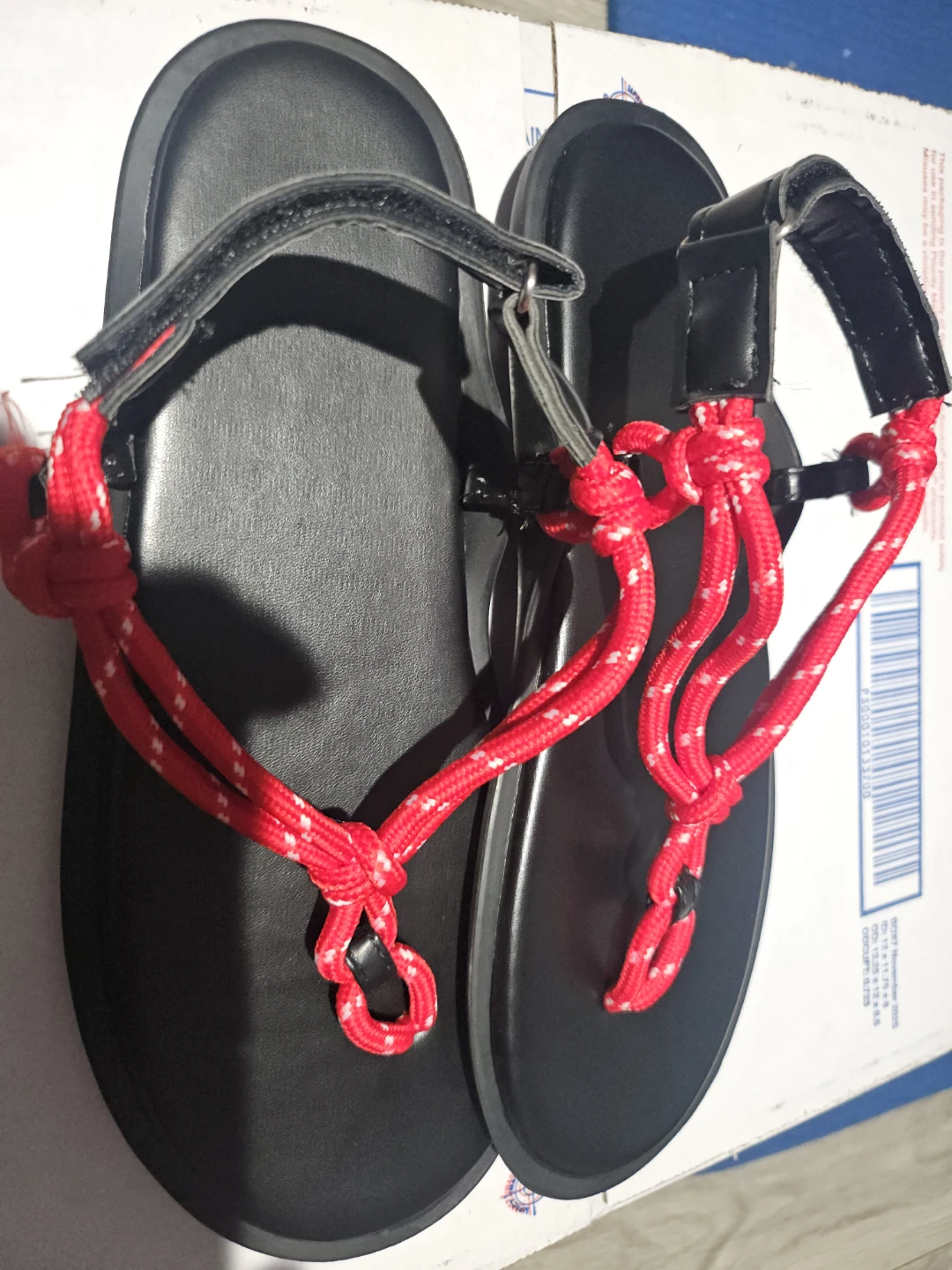 Black Flip-Flop Sandals with Red Rope Accents - photo 3