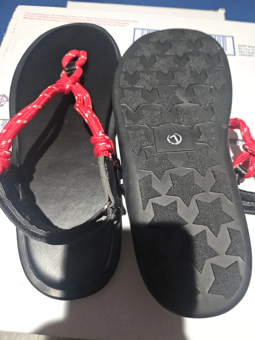 Black Flip-Flop Sandals with Red Rope Accents - photo 5