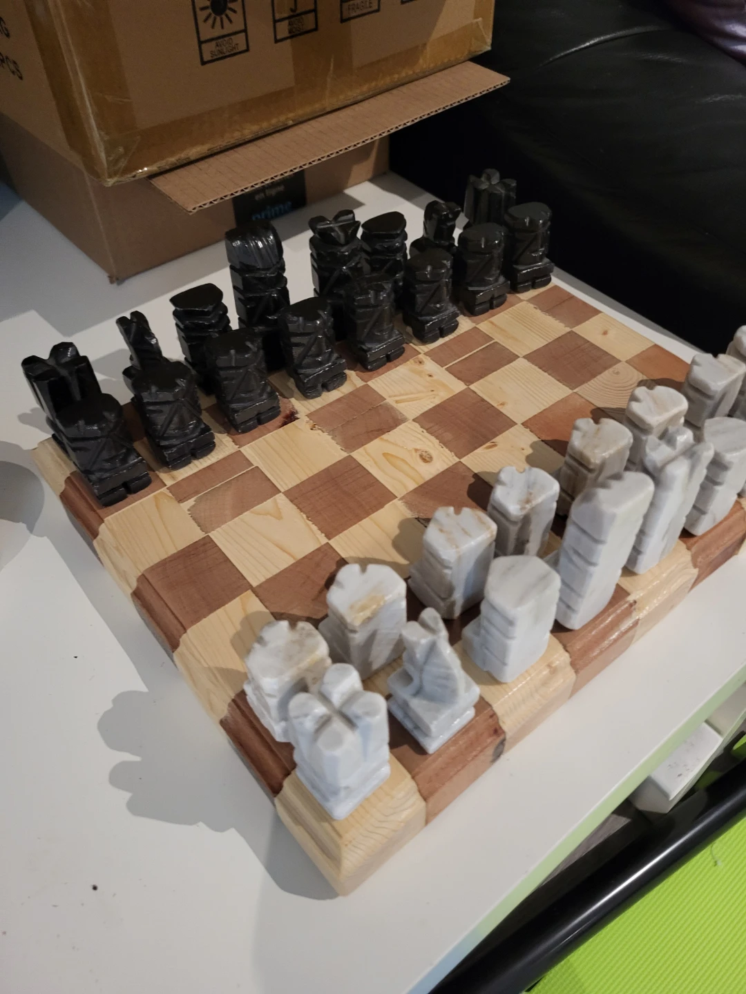 Wooden Chess Set with Marble or Stone Pieces