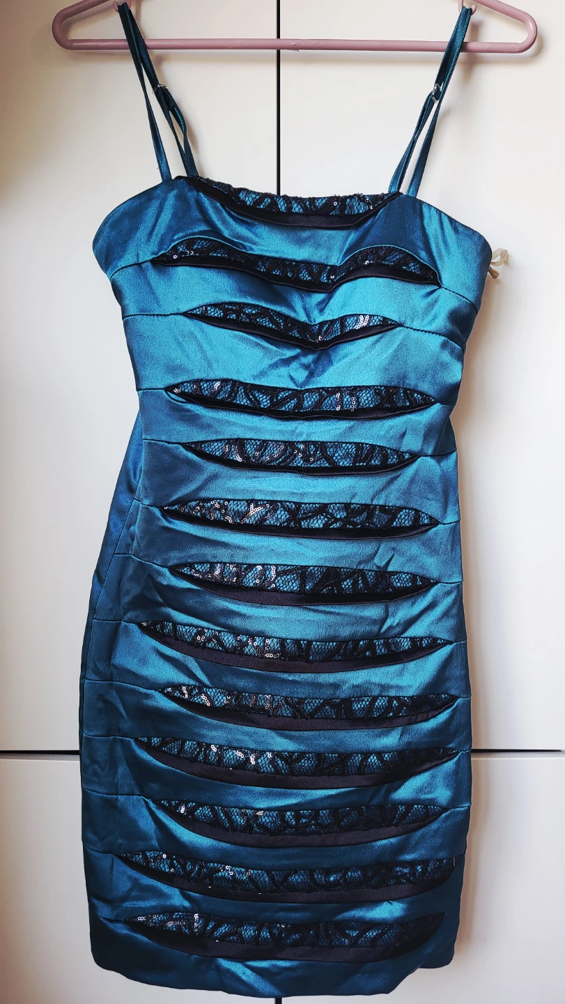 Teal Ruched Dress with Sequins