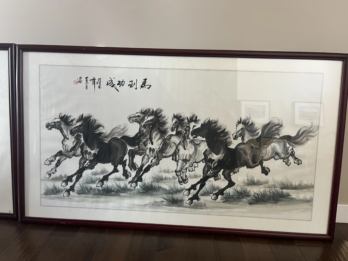 Framed Chinese Bamboo and Horse running