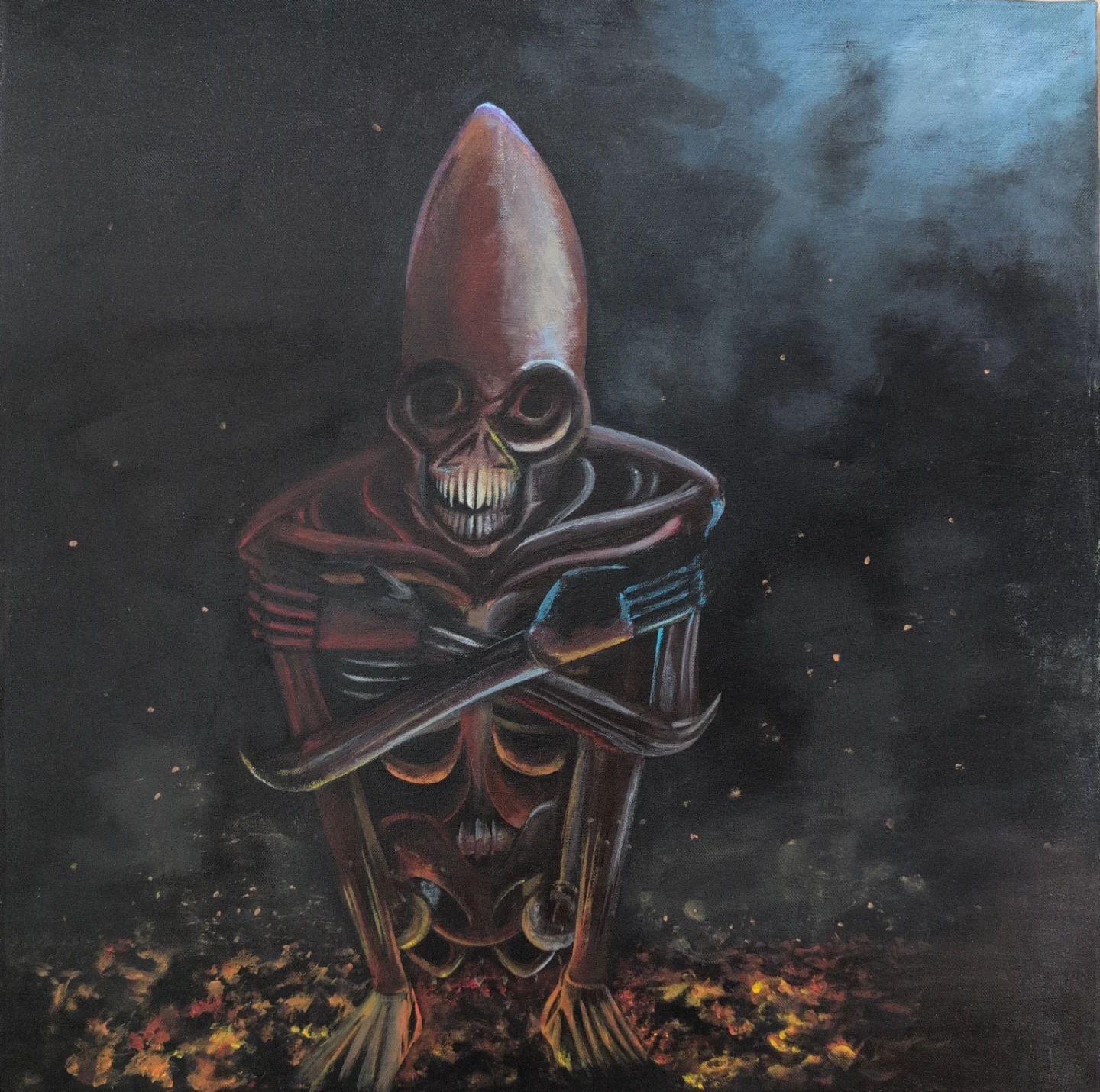 Original Acrylic Painting of a Skeleton Figure