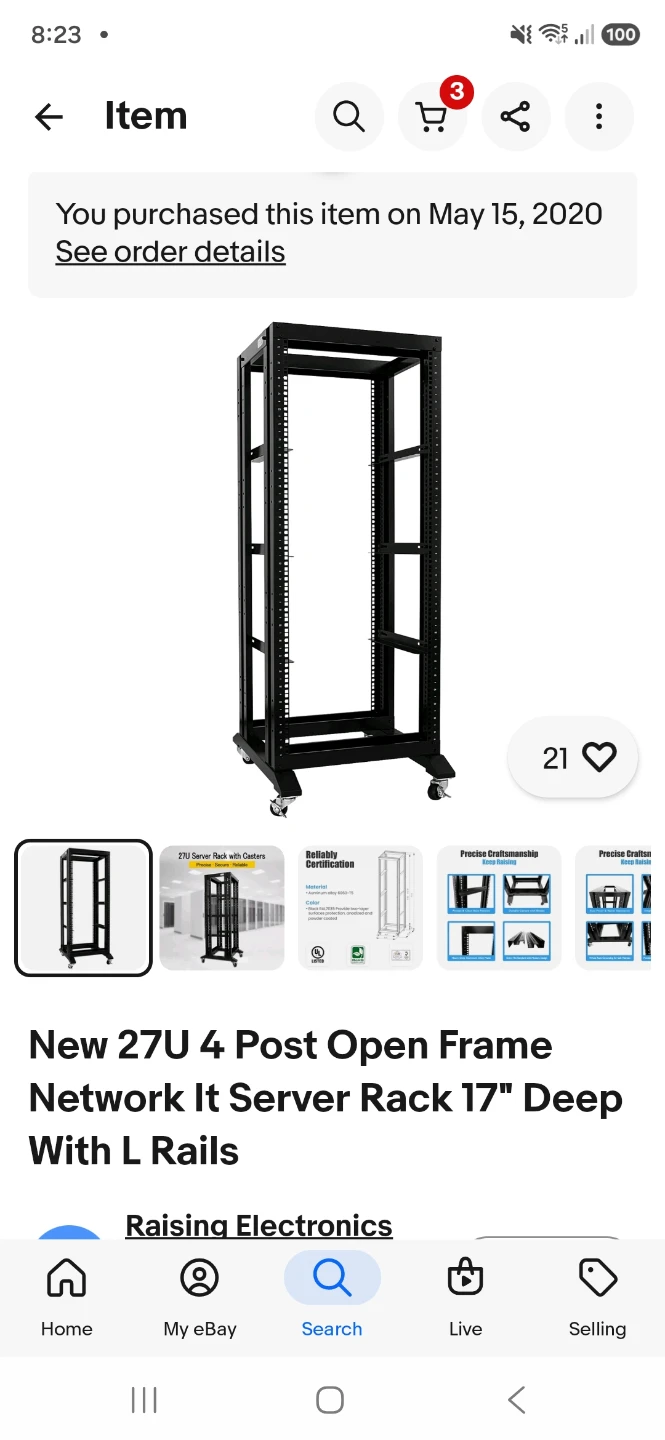 27U 4 Post Open Frame Network IT Server Rack With L Rails - photo 2