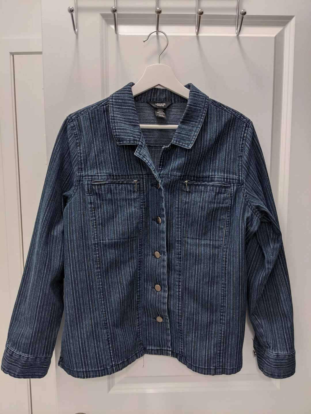 Vintage Lindor Petite Denim Button-Front Pinstripe Jacket