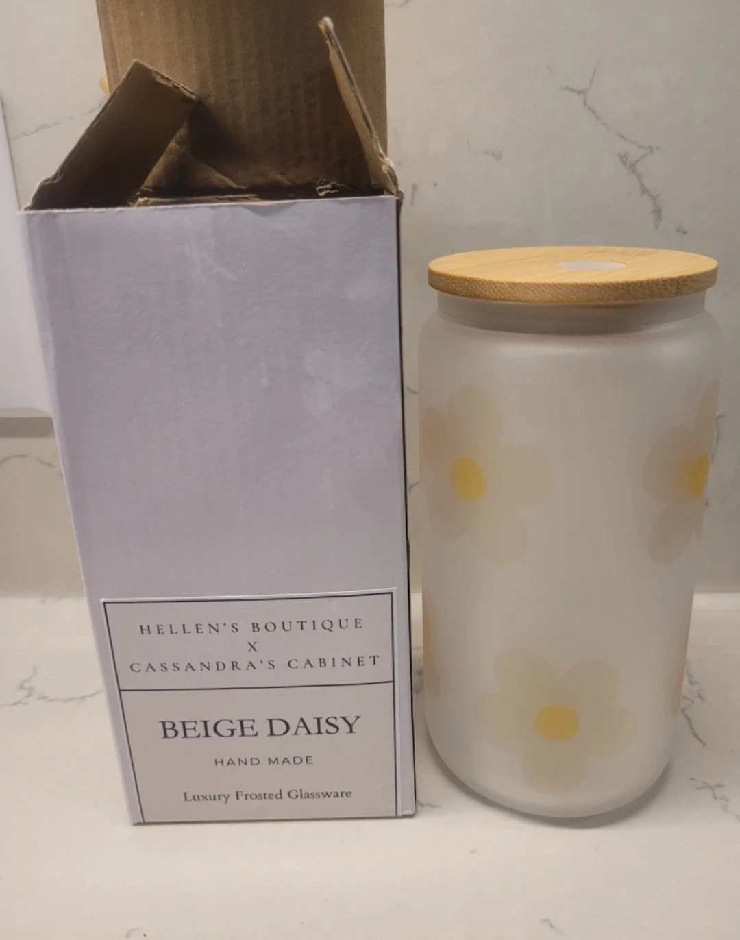 Beige Daisy Frosted Glassware