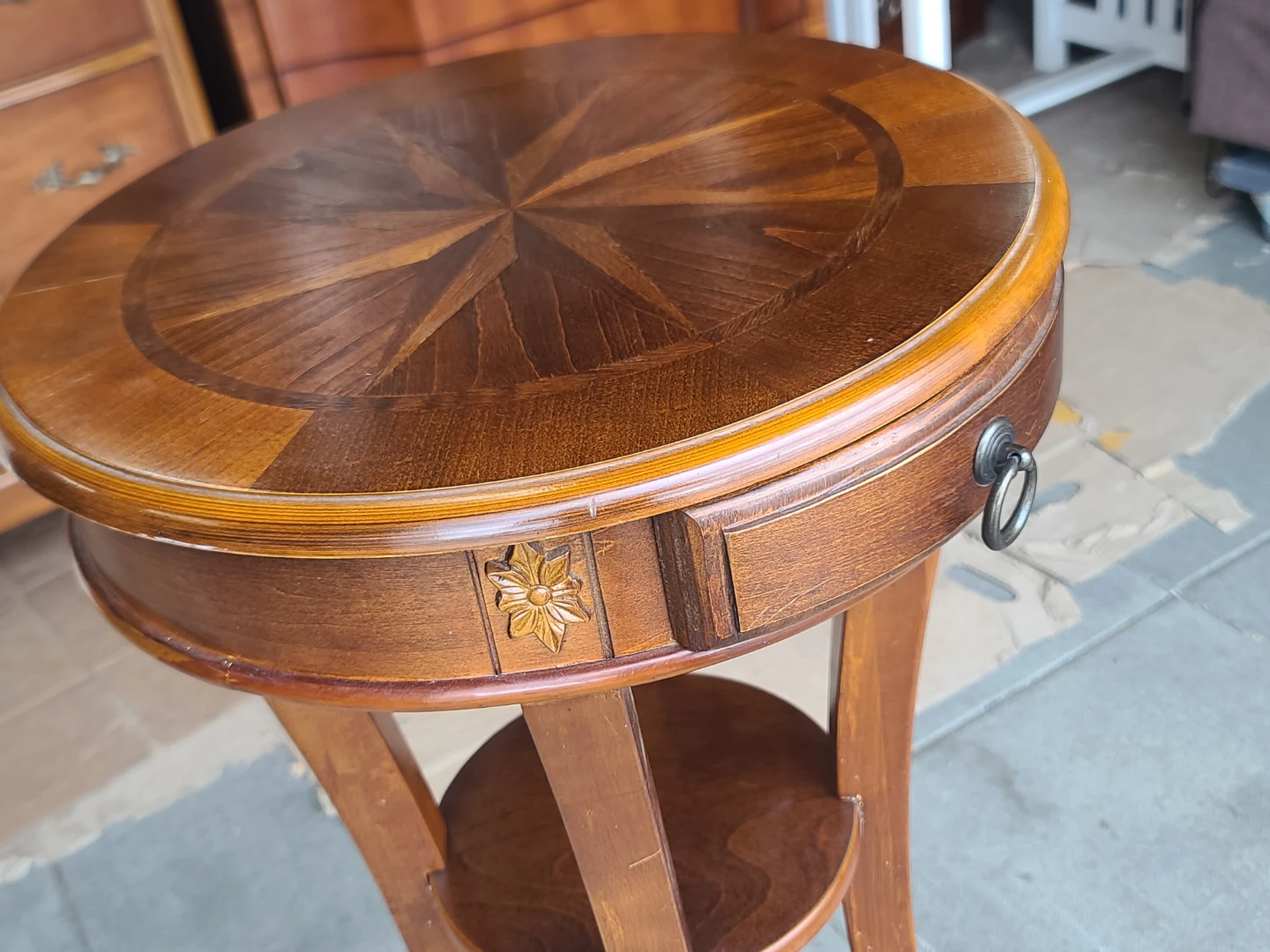 Round Wood Side Table with Drawer - photo 5