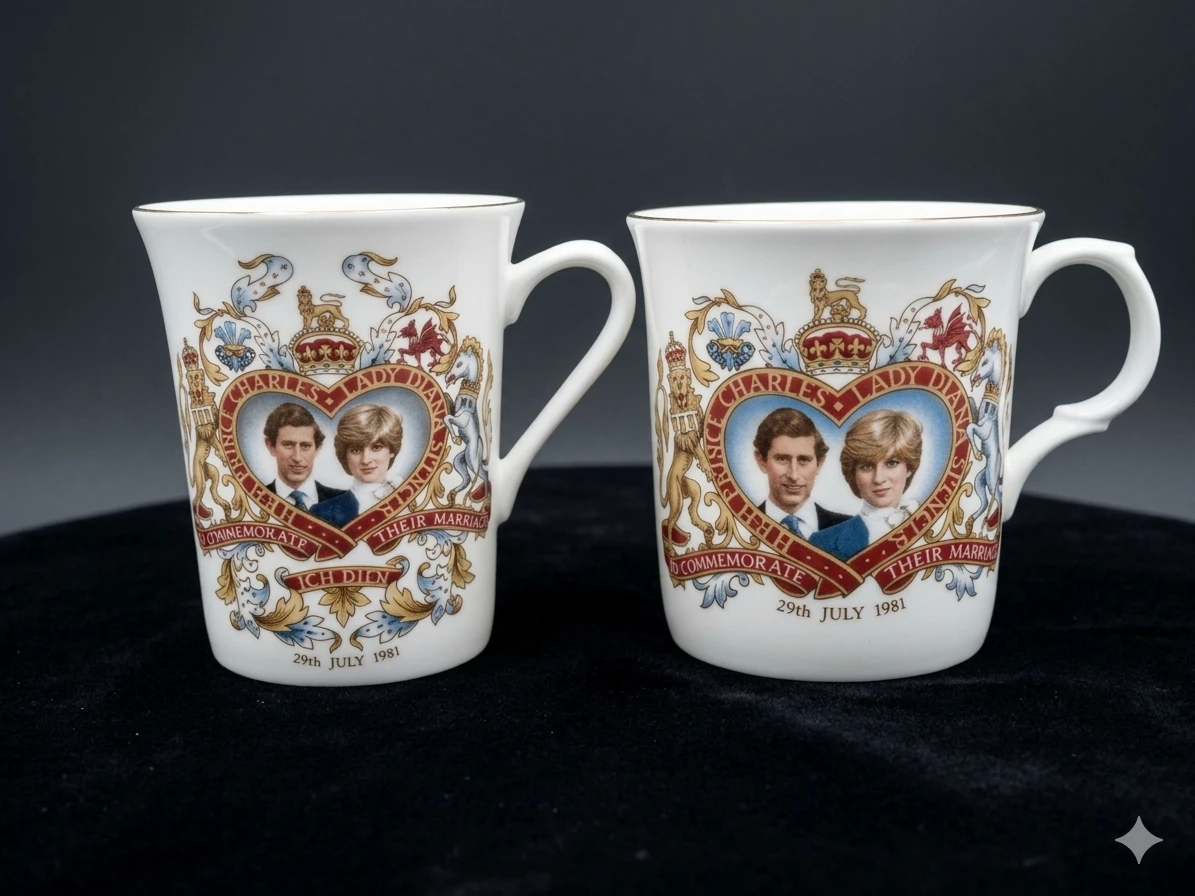 Crown Trent Fine Bone China Commemorative Mugs - Pair