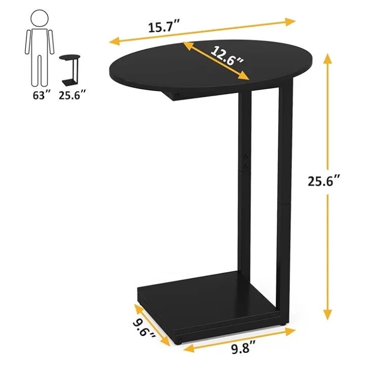 Black C-Table Side Table 25.6" H - photo 2