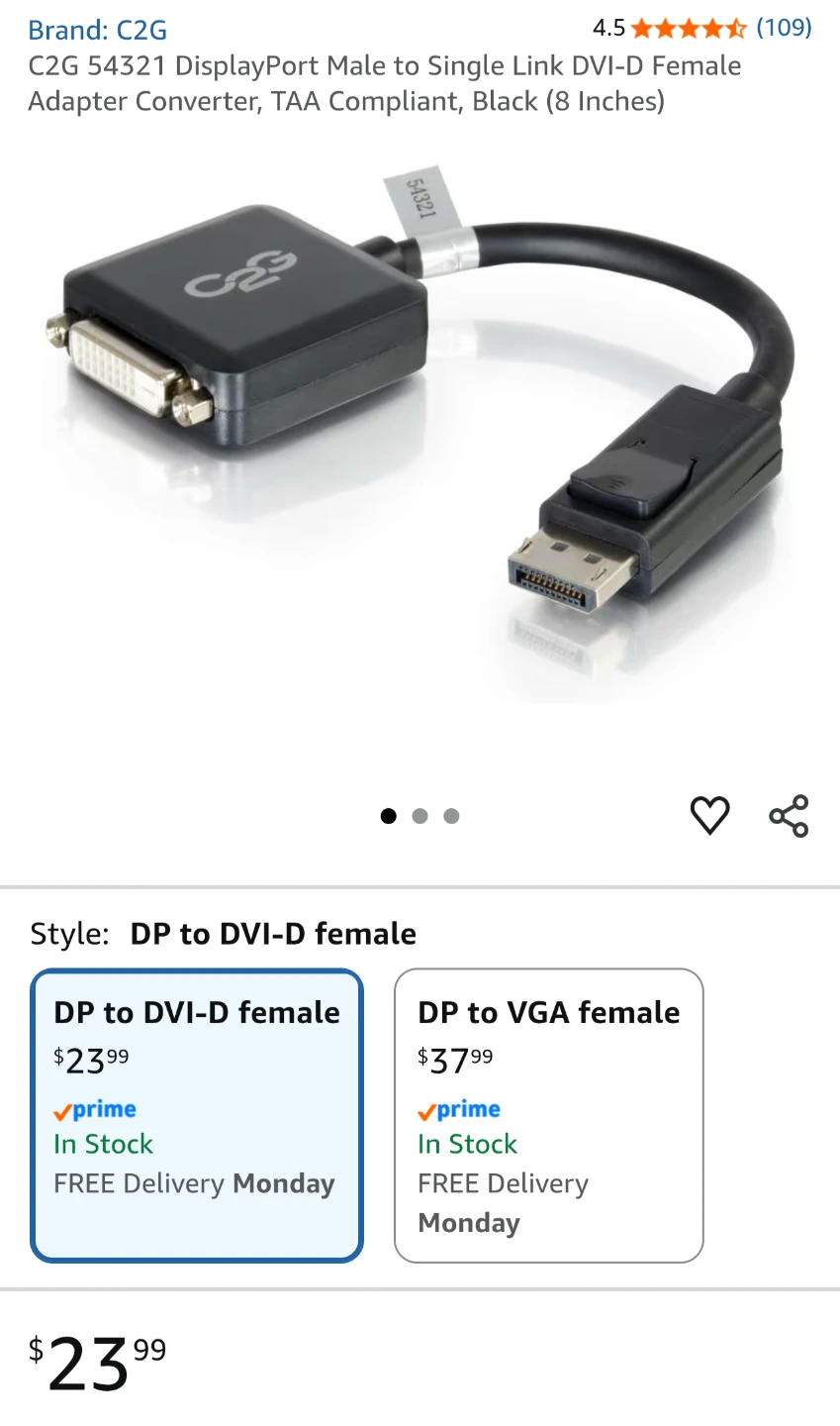C2G DisplayPort to DVI Adapter Converter - photo 2