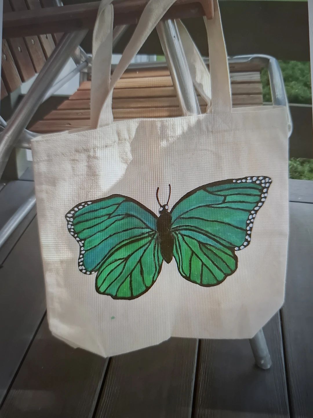 Canvas Tote Bag with Blue and green Butterfly Design - photo 2
