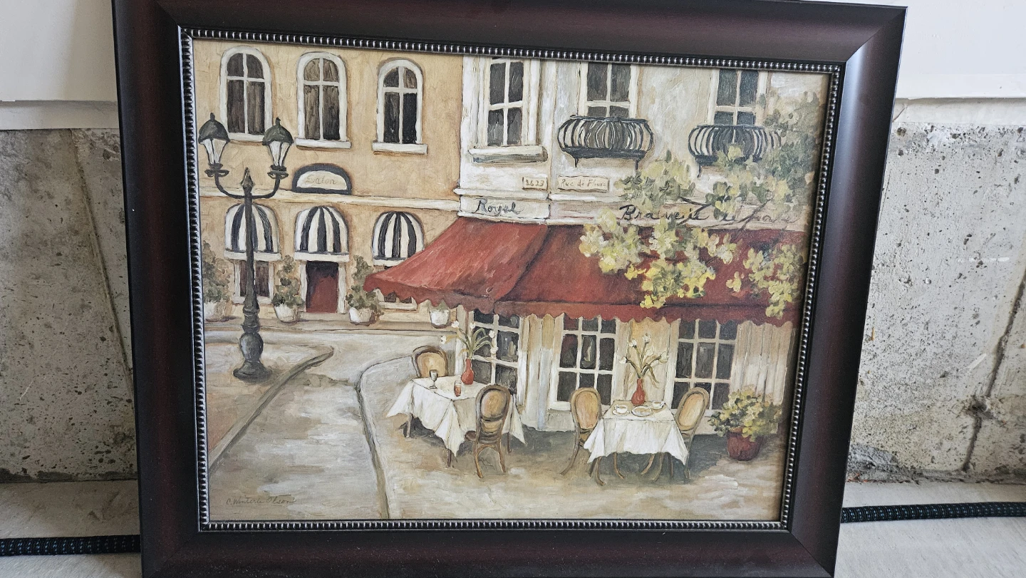 Framed Painting of Parisian Cafe Scene