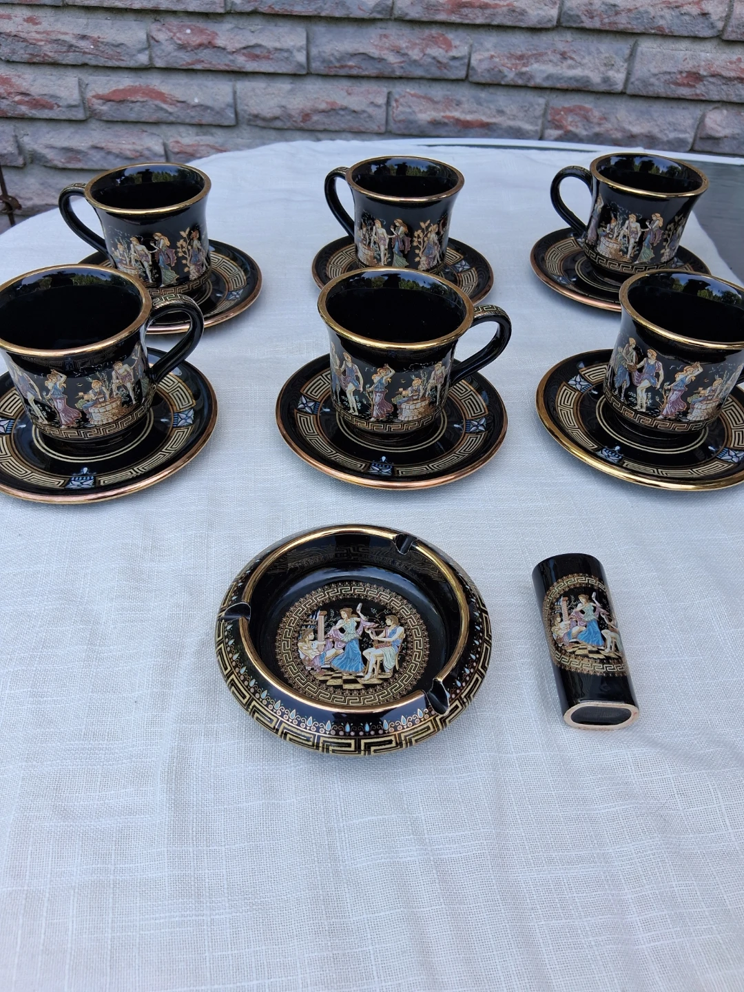 Adis Hand Made Coffee Cup Set, Ashtray, and Lighter Holder