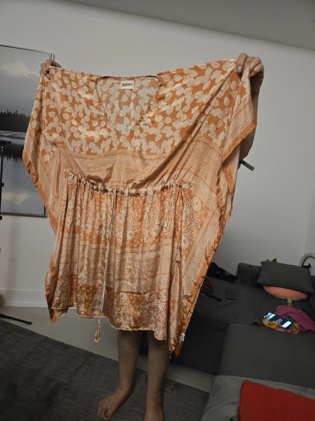 Orange Yarn Kaftan Dress with Tie Waist - photo 3