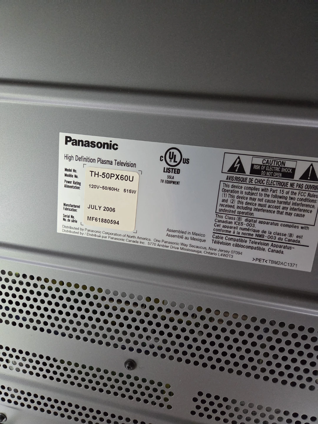 50" HD PLASMA PANASONIC TV, EXCELLENT CONDITION - photo 2