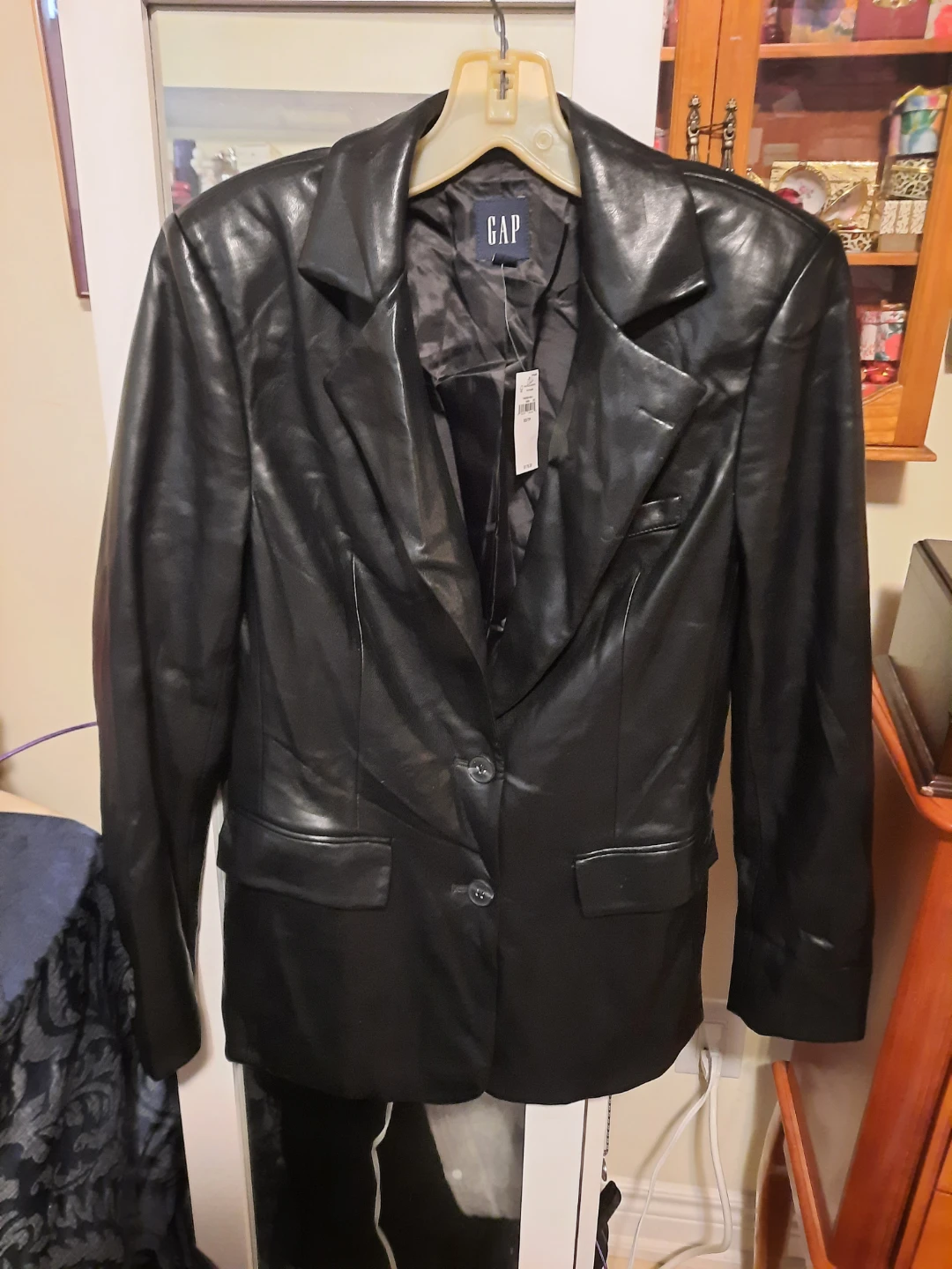 NWT GAP Black Faux Leather Blazer Jacket