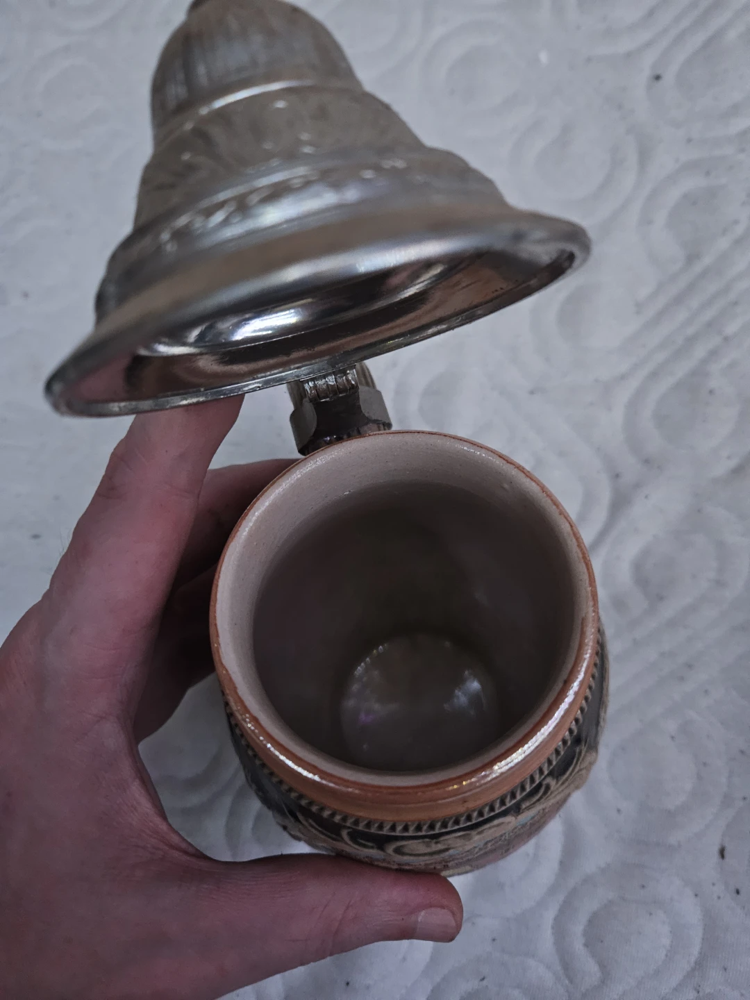 Authetic Antique Vintage Ceramic Beer Stein with Pewter Lid - photo 4