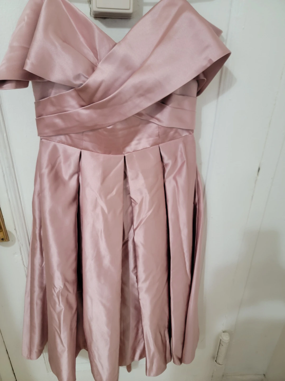 Pink Satin Off-the-Shoulder Dress