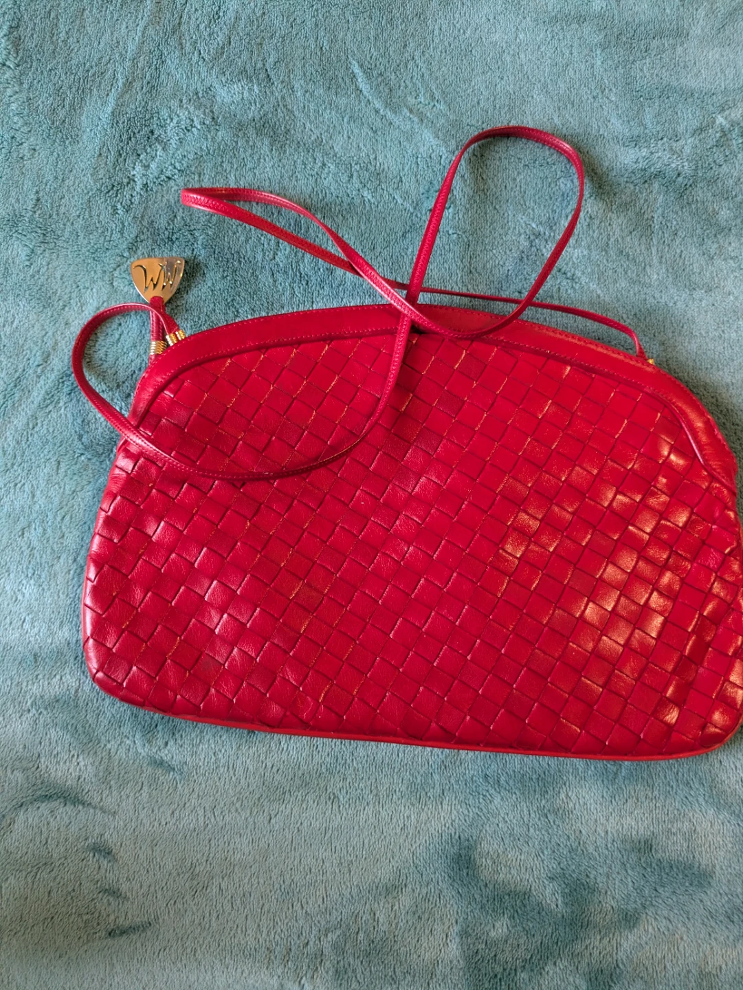 Red Woven Leather Clutch Handbag